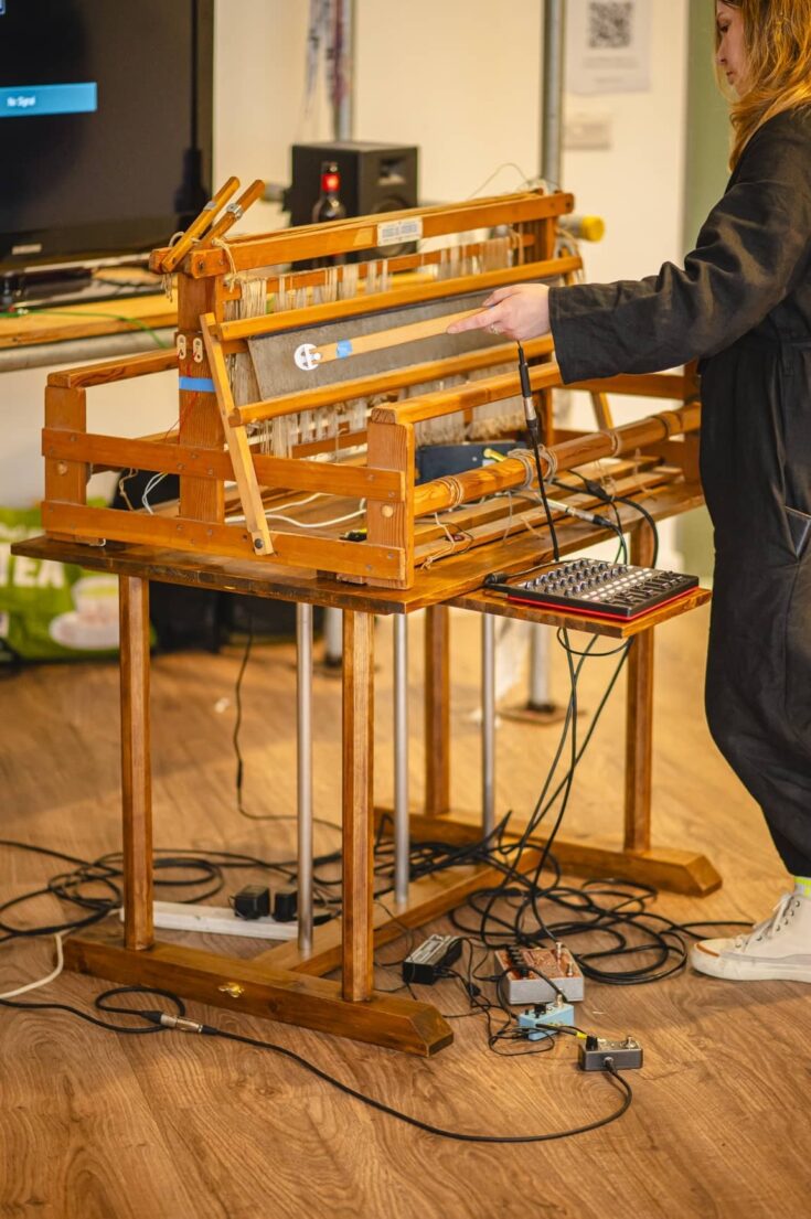 Loom demonstration for Sonic Sculptures II at Broadway Gallery, 2024. Image Credits: Tom Platinum Morley