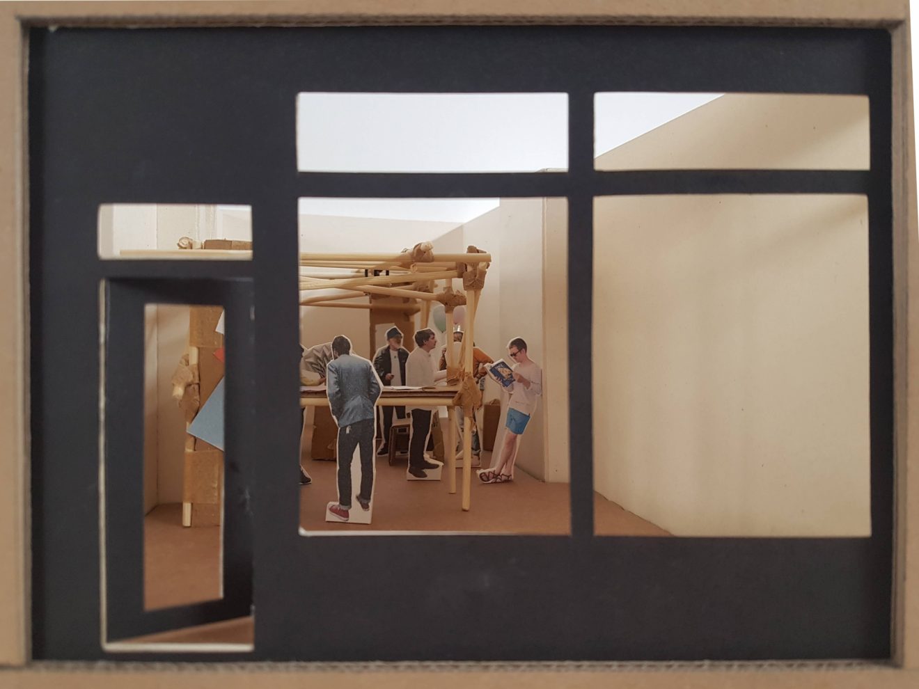 Framework for Practice scale model by Will Harvey and Ryan Boultbee, showing Broadway Gallery's street facing frontage.