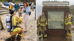 Firefighter proposes to girlfriend after gruelling 190 mile charity fundraiser