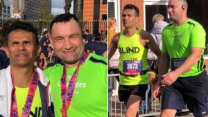 Blind runner helped to the Manchester Marathon finish line by complete stranger