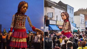 Huge 11-foot ‘Little Amal’ refugee puppet arrives in Manchester for finale of 8,000km walk