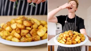 Chef shows how to make crispy and fluffy roast potatoes without using an oven