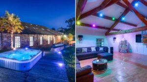 There’s a huge party barn near Manchester with its own private pool and disco room