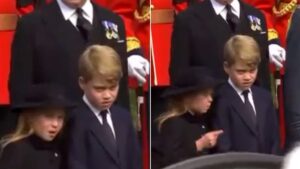 Princess Charlotte seen telling older brother Prince George to bow as Queen’s coffin passes by
