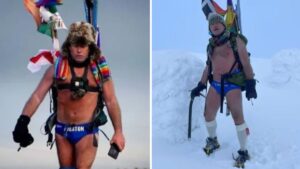 Charity fundraiser Speedo Mick reaches Ben Nevis summit wearing only swimming trunks