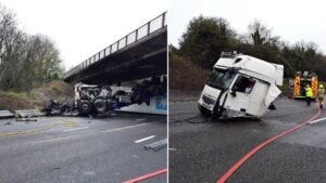 Horror crash on M6 see lorry sliced in half