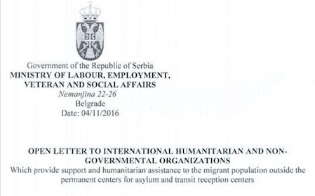 open letter to humanitarian and NGOs from Serbian Government © S.Nandzik