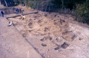 Damage from nighthawking at Wanborough, Surrey, in 1985. Image courtesy of David Graham, Surrey Archaeological Society: Damage from nighthawking at Wanborough, Surrey, in 1985. Image courtesy of David Graham, Surrey Archaeological Society Wanboro 85 looting damage courtesy David Graham SyAS
