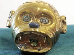 Monkey Head Bead: Monkey head bead, formerly from the collection of John Bourne, repatriated to Peru in 2012. Sipan Monkey Head Bead