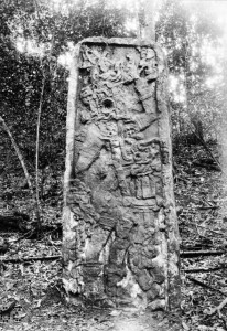 Xultun Stela 12, the current location of this stela is unknown (in situ, Carnegie Institute). Cover Photo, Xultun Stela 12, the current location of this stela is unknown (in situ, Carnegie Institute)