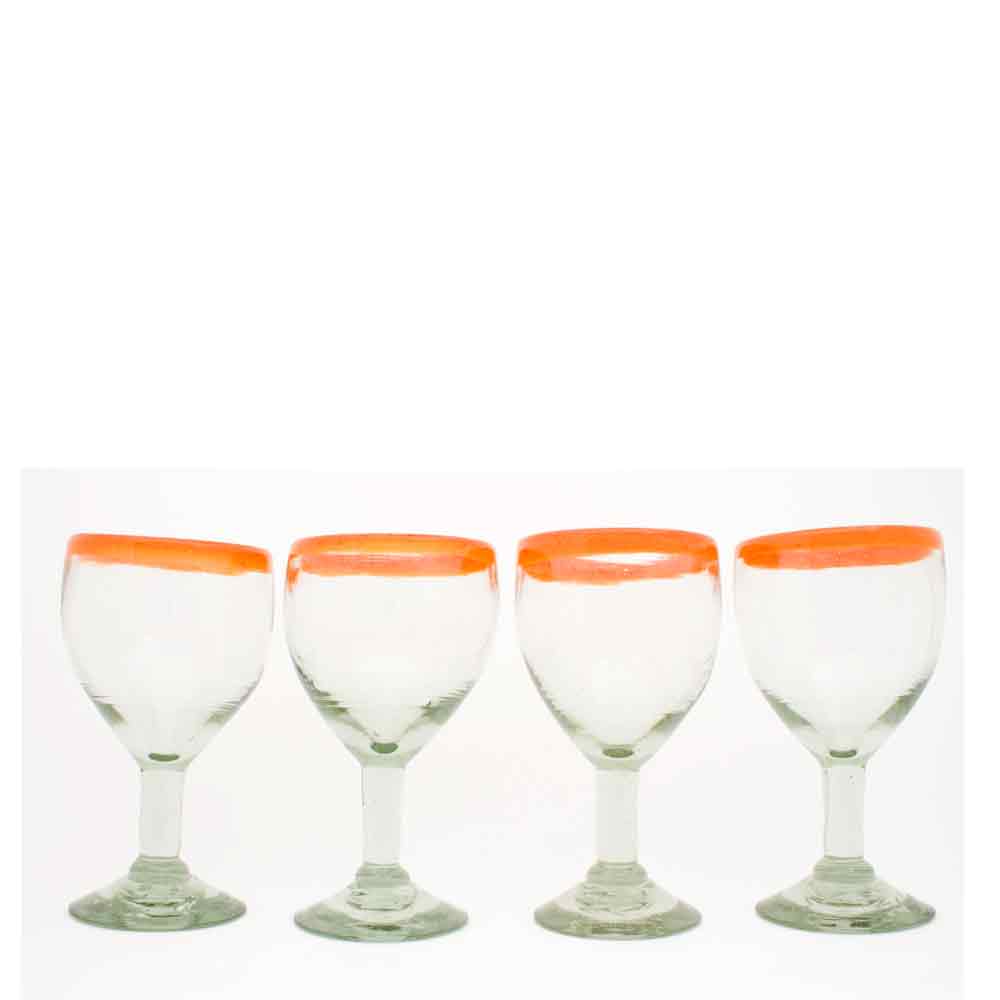 Clear with a milky orange rim wine glass Milagros