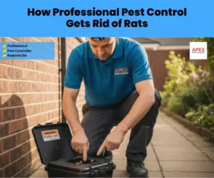 Apex pest control technician placing a tamper-resistant rat bait station — Leeds