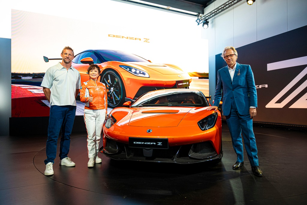 (l to r) Jenson Button; Stella Li, BYD Executive Vice President; Charles...