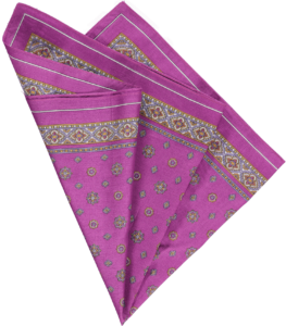 cotton pocket square in purple foulard