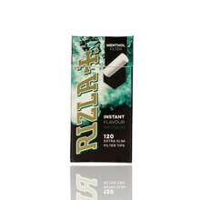 A single pack of Rizla extra slim menthol filter tips on a white background