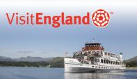 Steamer Swan on Lake Windermere with the Visit England logo