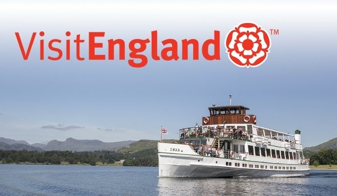 Steamer Swan on Lake Windermere with the Visit England logo