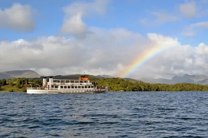 Rainbow views and The Teal gliding past