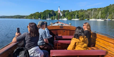 Passengers onboard the Cross Lakes shuttle