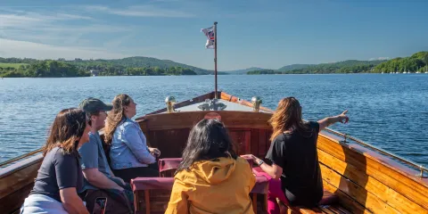 Passengers onboard the Cross Lakes shuttle