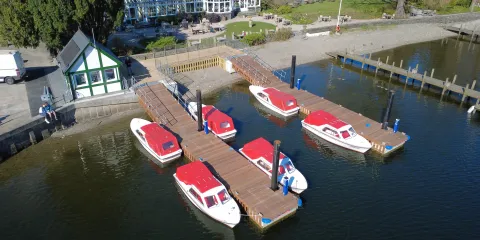 Our self drive boats at Lakeside pier