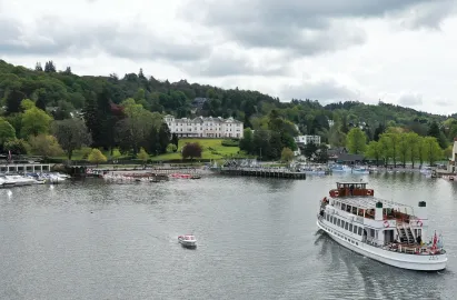 A steamer approaching Bowness Pier