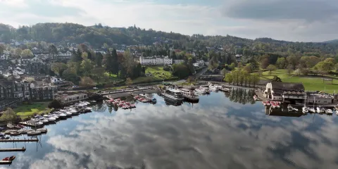 An aerial photo above Bowness Pier