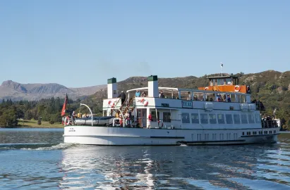 Cruising into Ambleside. Langdale Pikes behind.
