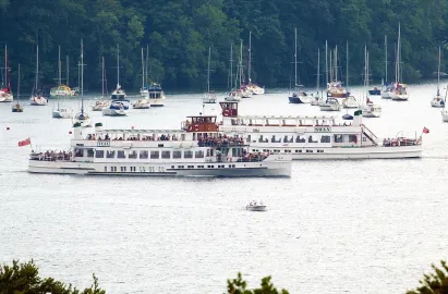 Teal passing her sister ship Swan on Windermere