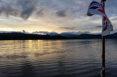 Golden glow the bow of MV Tern