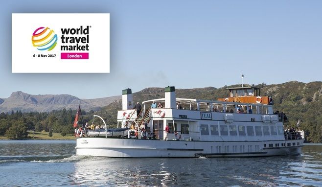 World Travel Market logo superimposed over a lake and view