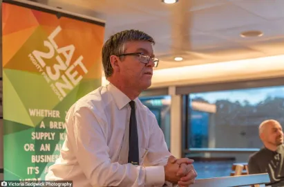 The top deck of MV Swift hosts a Q & A session