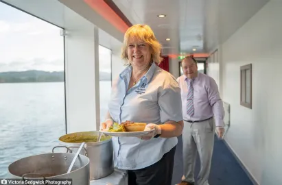 Pie and peas being served on board MV Swift