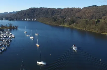 A modern launch on the Cross Lake route