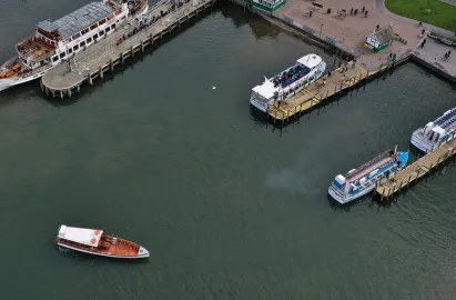 Cross Lake Shuttle from above at Bowness Pier