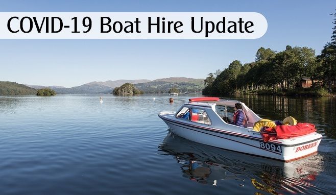 Self drive motor boat and text saying COVID19 Update