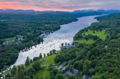The southermonst tip of Windremere - Fell Foot & Lakeside from above