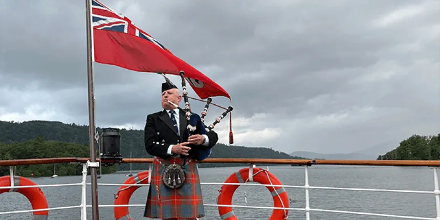 Piper Richard Cowie, a member of Cumbria Freemasons, performed the "haunting" song Highland Laddie and will complete his run of 10 performances tomorrow