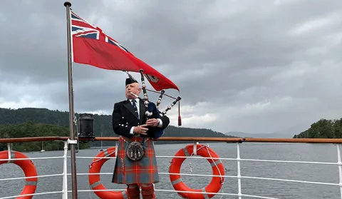 Piper Richard Cowie, a member of Cumbria Freemasons, performed the "haunting" song Highland Laddie and will complete his run of 10 performances tomorrow