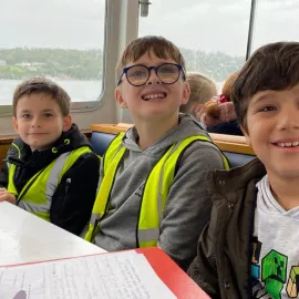 Group of school children on board one of the vessels