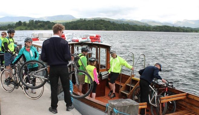 Cyclists boarding the Bike Boat at Bark Barn jetty