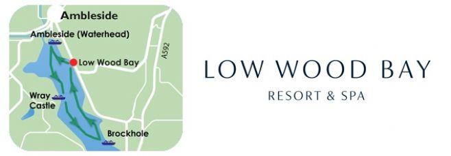 Map of Windermere piers in relation to Low Wood Bay Resort & Spa