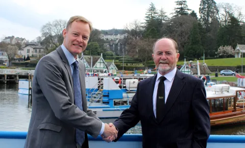 WLC Chairman Bill Bewley and Damen Sales Manager Arjen van Elk onboard a WLC vessel
