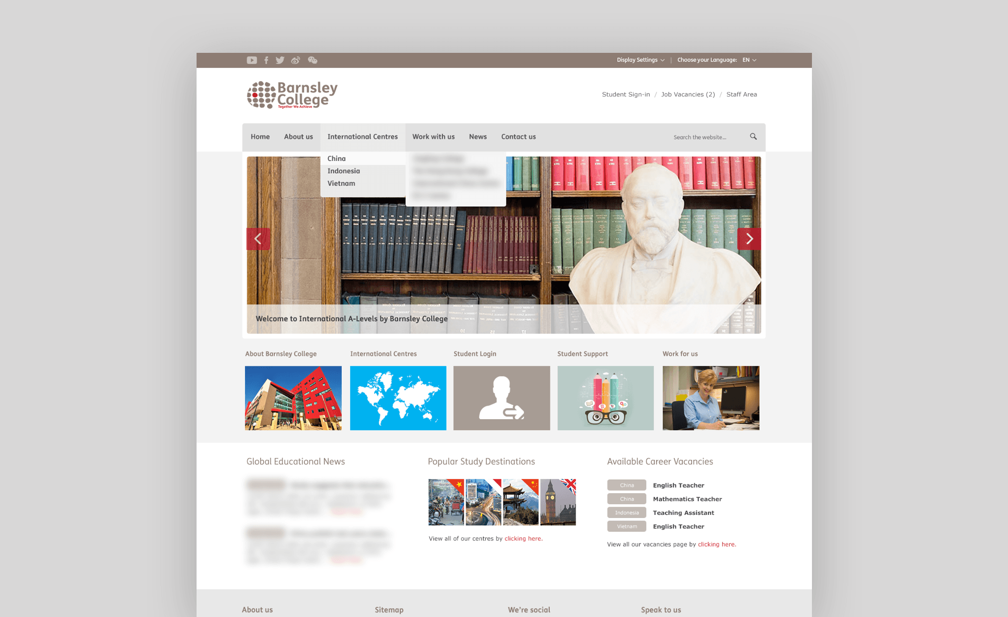 Former International website for Barnsley College