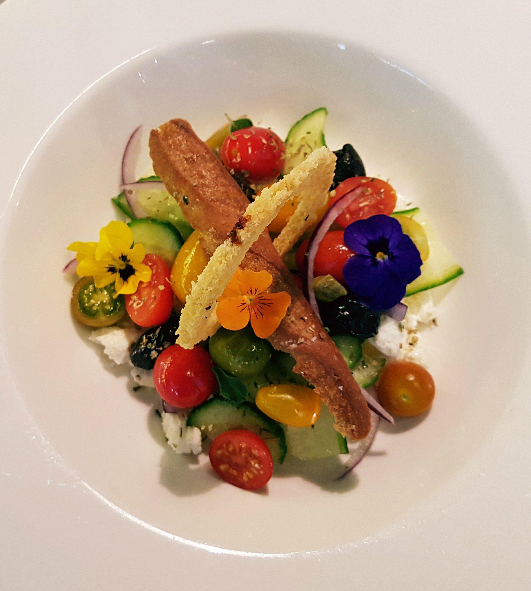 Greek Salad With Edible Flowers, Andrea’s Recipe
