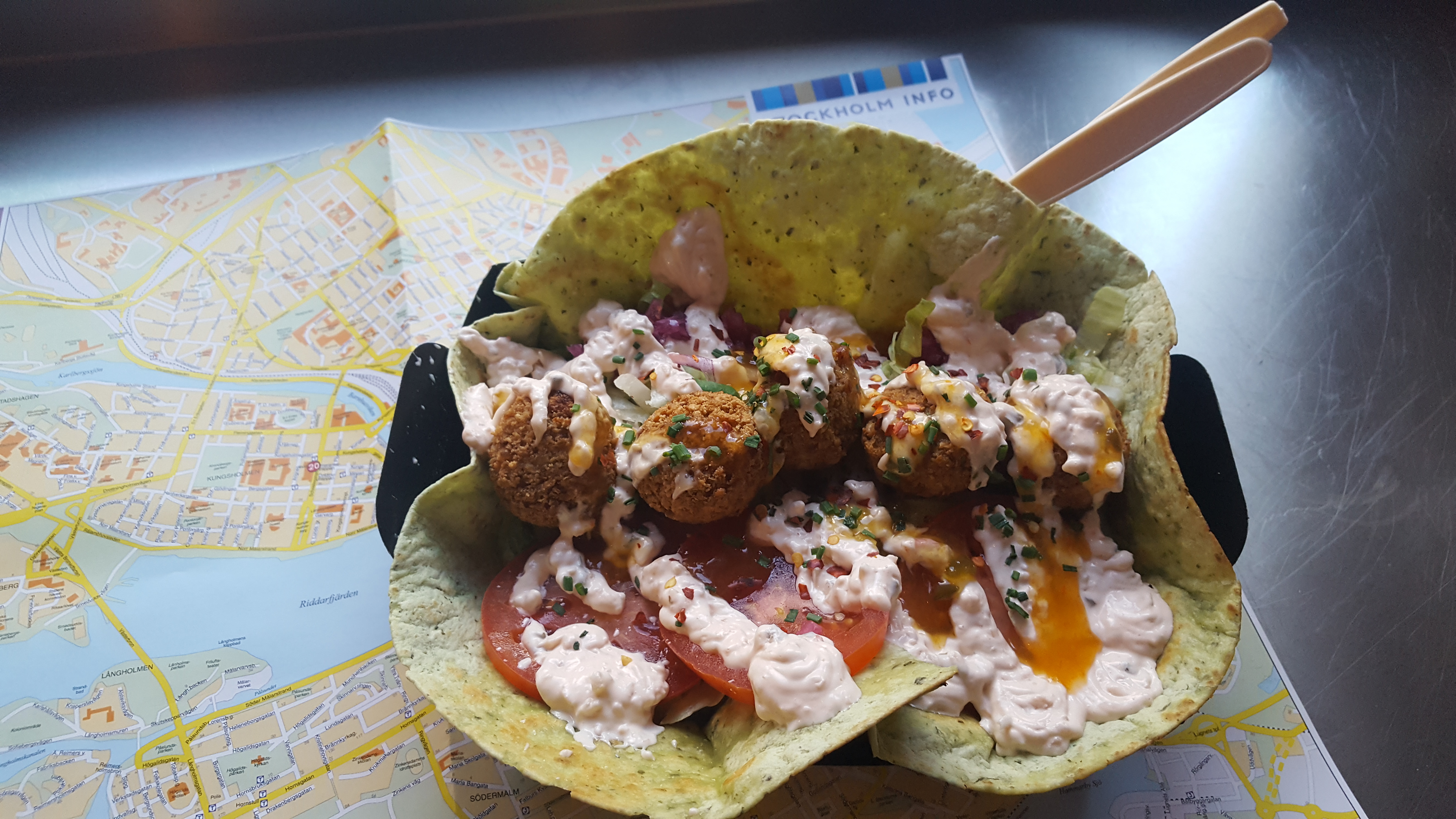 Visit Stockholm in the winter dontask4salt food in Stockholm Paradiset Södermalm - Falafel in an avocado tortilla wrap Visit Stockholm in the winter dontask4salt food in Stockholm Paradiset Södermalm - Falafel in an avocado tortilla wrap