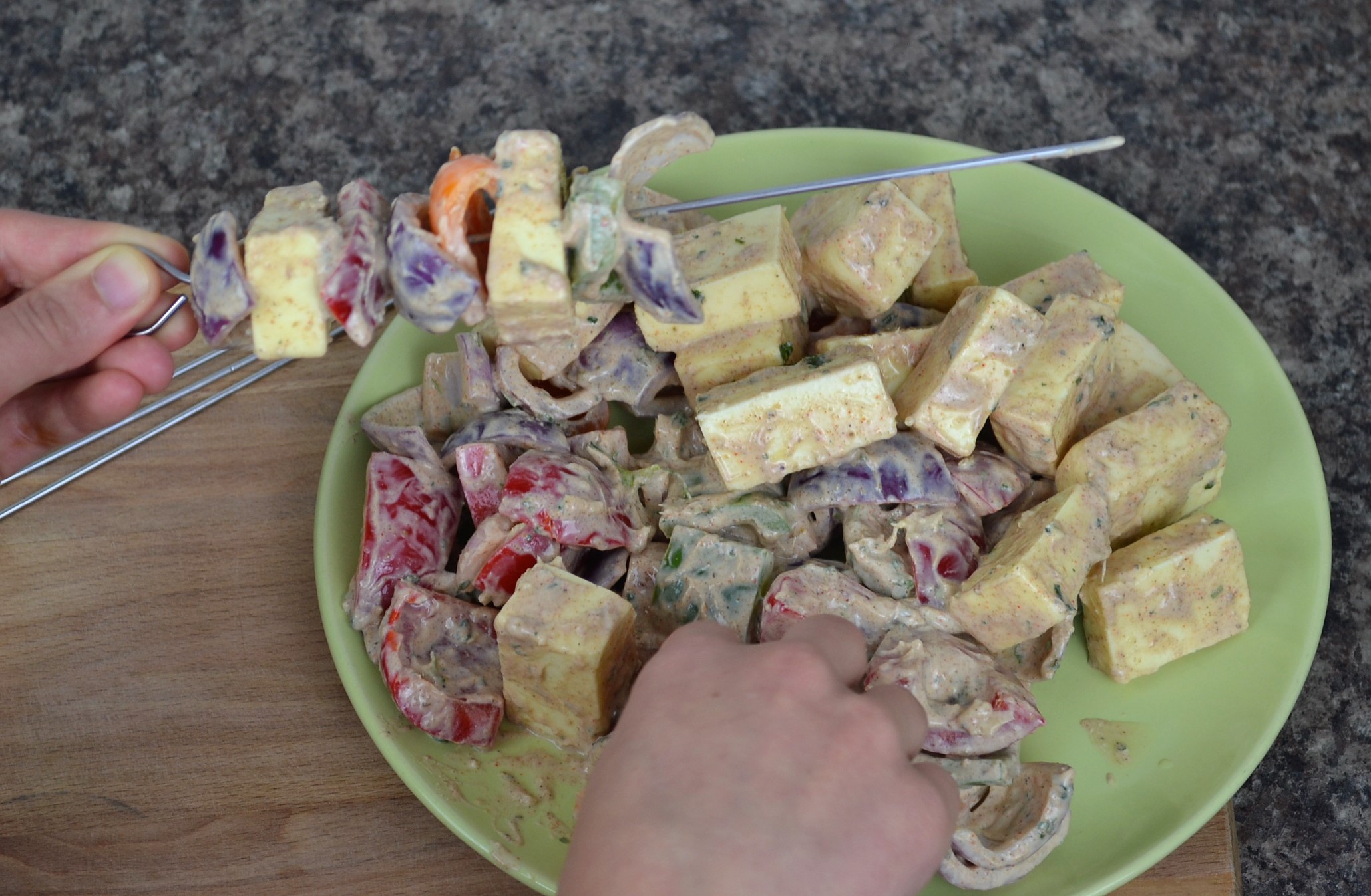 Assembling Paneer Tikka Skewers - dontask4salt Assembling Paneer Tikka Skewers - dontask4salt