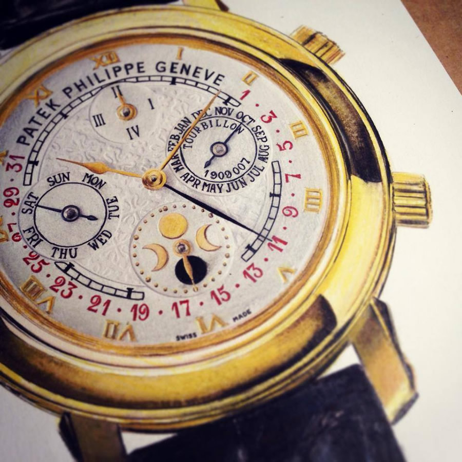 Traditional illustration of a Patek Philippe watch