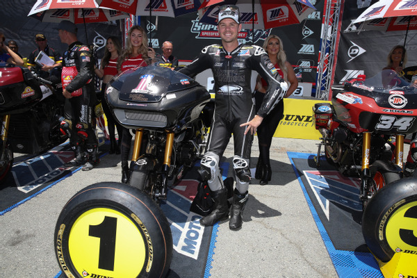 Factory Harley-Davidson rider, #33 Kyle Wyman, won the MotoAmerica King of the Baggers race and championship title at Laguna Seca Raceway.