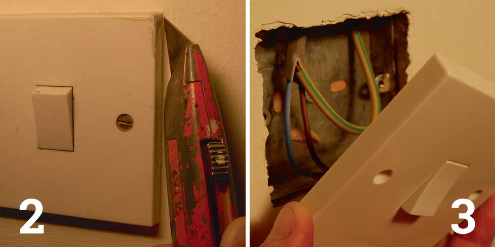 Double-check the circuit is not live by simply flipping the switch to ‘on’; Loosen the screw on the common/com terminal of the old switch and pull out the brown wire